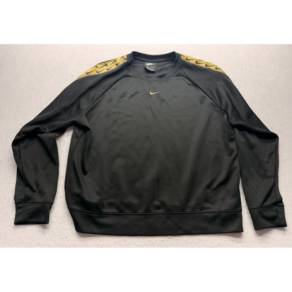 Nike Womens Sportswear Crewneck Sweatshirt Black Gold Logo Tape BV3443-011 Large